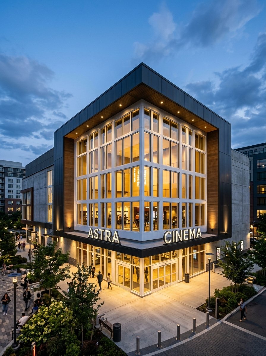 Cinema theatre building with contemporary uPVC window panels