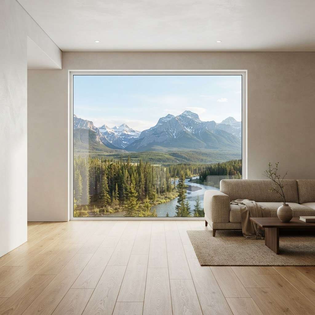 Large fixed picture uPVC window framing a scenic outdoor view