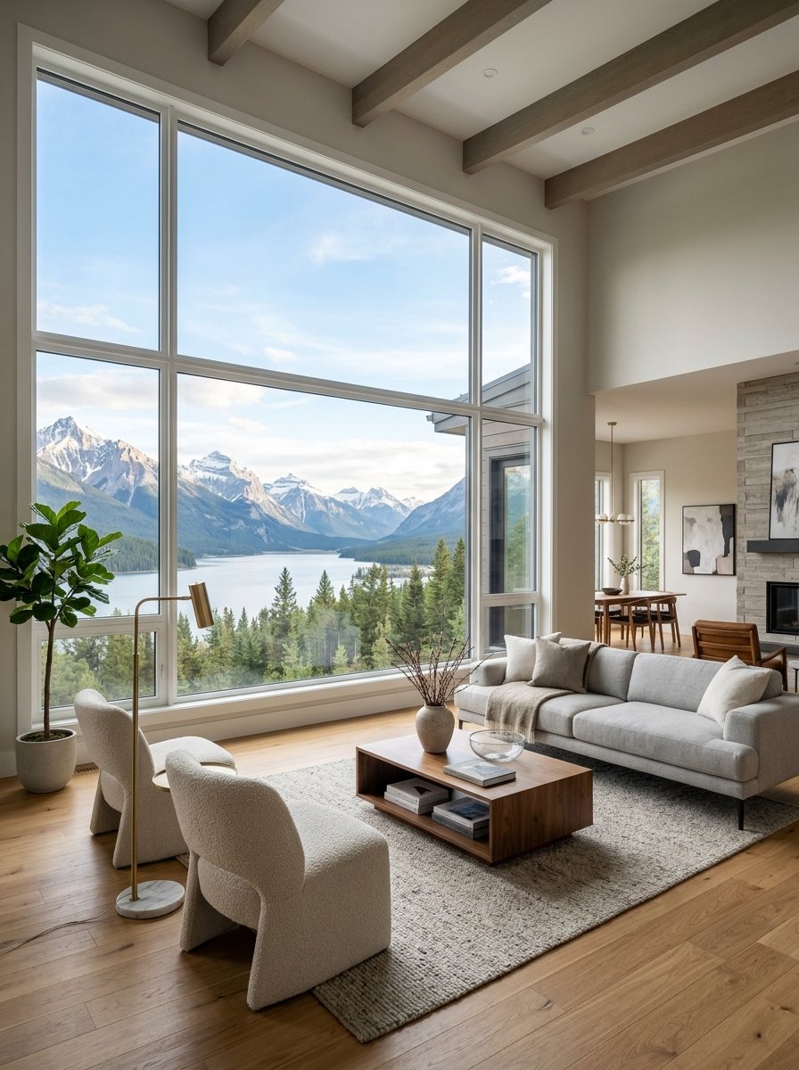 Large white uPVC picture window with a panoramic view